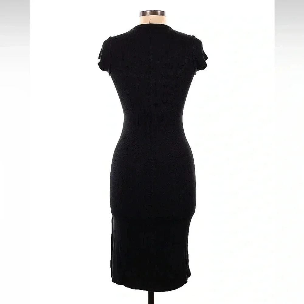 MONROW Women's Black Super-soft Rib Cap Sleeve Midi Dress Size M Medium - Picture 5 of 8